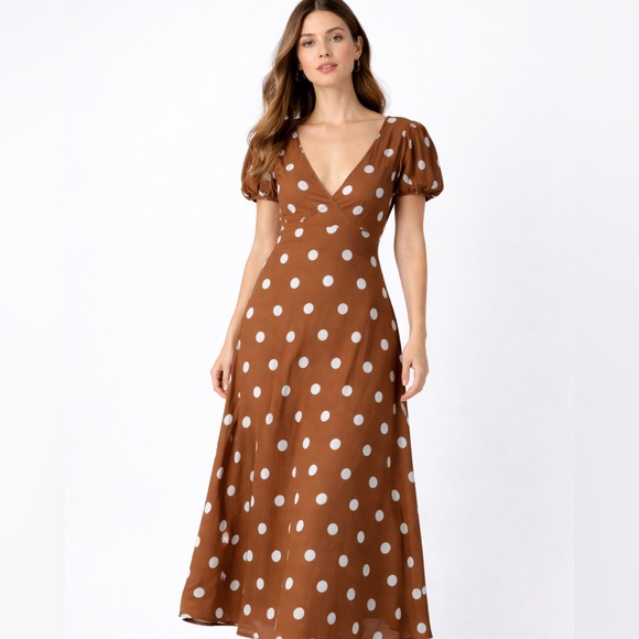 a new day Dresses & Skirts - a new day Brown and White Polka Dot Maxi Dress